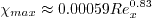 \chi_{max} \approx 0.00059 Re_x^{0.83}